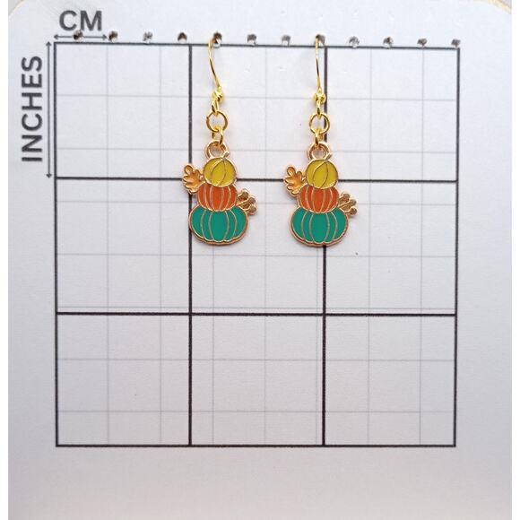Stacked Pumpkin Earrings | Fall Autumn Thanksgiving Cozy Dangle Jewelry - Picture 3 of 4